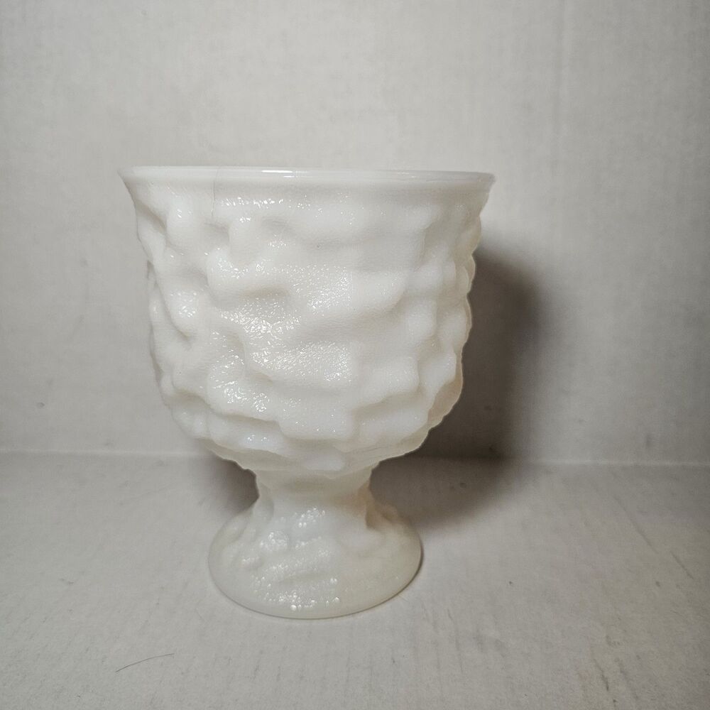 Vintage EO Brody White Milk Glass Crinkled Pedestal Planter Vase Textured